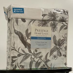 Black and White Floral Cotton Percale Sheet Set (Extremely Soft!)